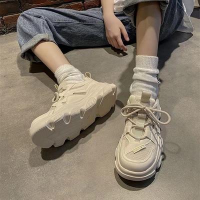 Пена папины кроссовки женские 2025 осень новые дышащие на толстой подошве увеличивающие рост сетчатые кроссовки легкие повседневные кожаные маленькие белые кроссовки