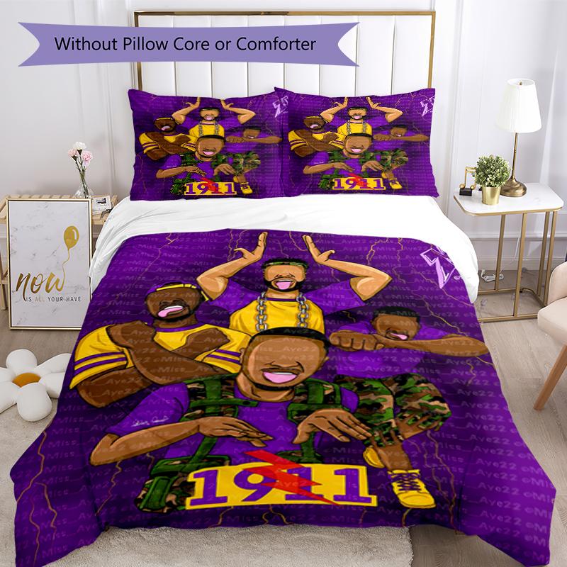 3pcs Omega Psi Phi logo6 pattern bedding set duvet cover set includes duvet cover &pillowcases, perfect all season bedroom decoration & gift