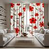 2pc Gorgeous Style Red Floral Print Curtains, Polyester Fabric, Machine Washable, Suitable for Bedroom Living Room Decoration