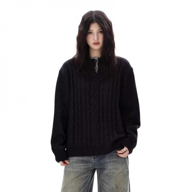 Unisex Oversized Knit Sweater 2026 Casual Pullover Soft Cotton Blend Loose Fit Long Sleeve Round Neck