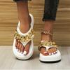 Ladies Summer New Fashion Round Toe Metal Chain Designer Women's Shoes Leather Clip-toe Beach Dress Women's Flip Flops