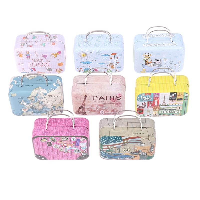 Vintage Mini Suitcase With Handle Candy Tinplate Storage Box For Wedding Gift