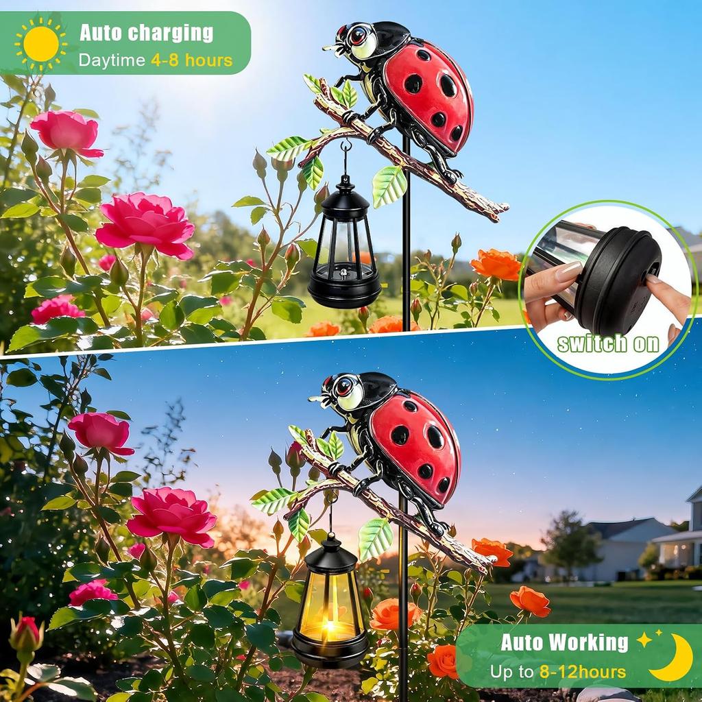 Ladybug Solar Garden Stake Light with Hanging Solar Lantern