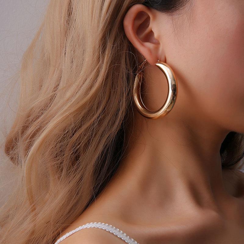 Personality 50 MM Big Gold Hoops Earrings Minimalist Thick Tube Round Circle Earrings for Women Zinc Alloy Trendy Hiphop Rock