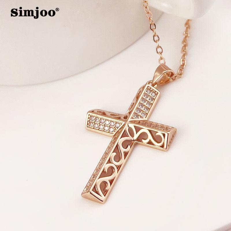 SIMJOO модное ожерелье из розового золота, креативная подвеска с крестом и цирконом