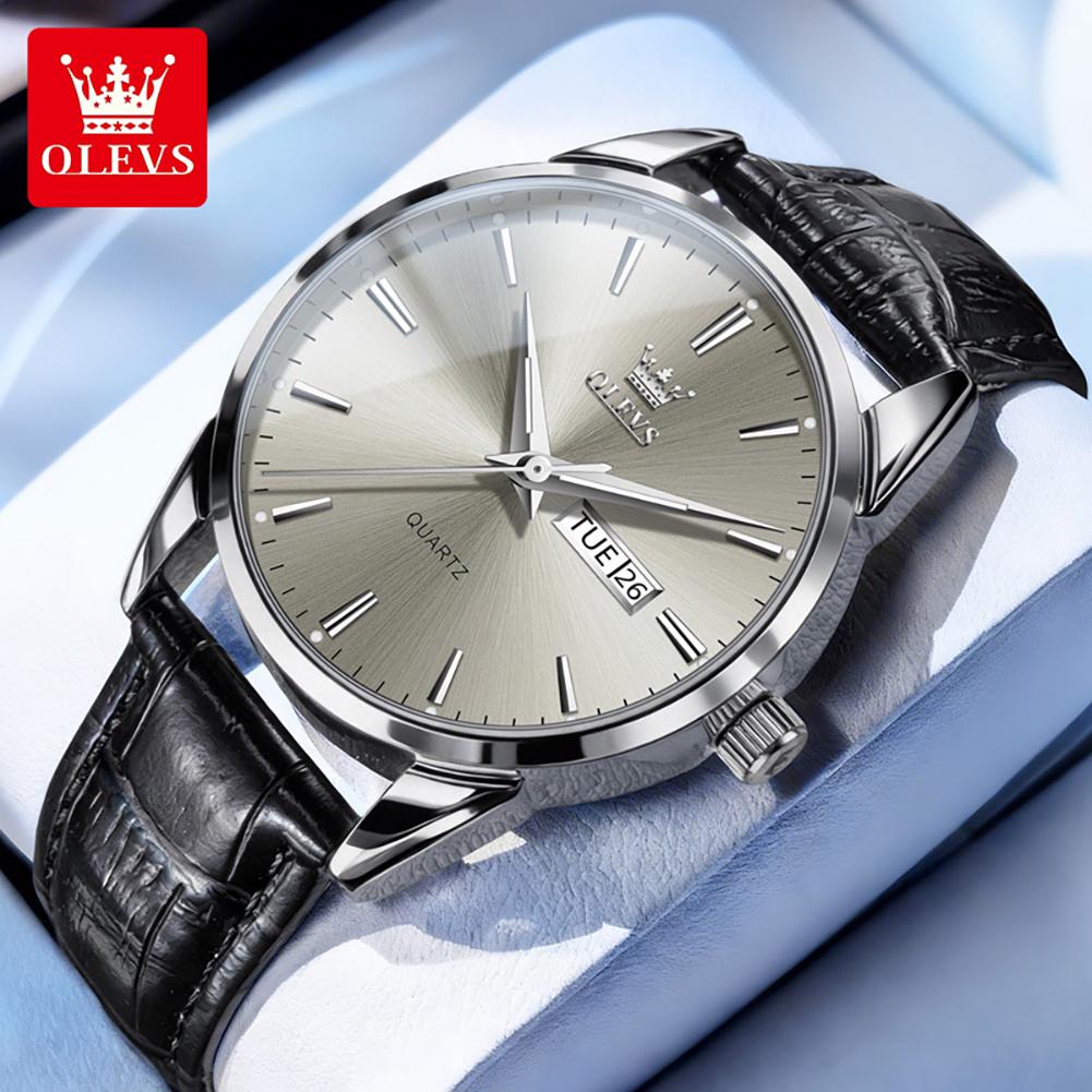 OLEVS 6898 Minimalist Quartz Watch for Men Original Leather Strap Waterproof Calendar Men's Wristwatch Fashion Casual Man Watch