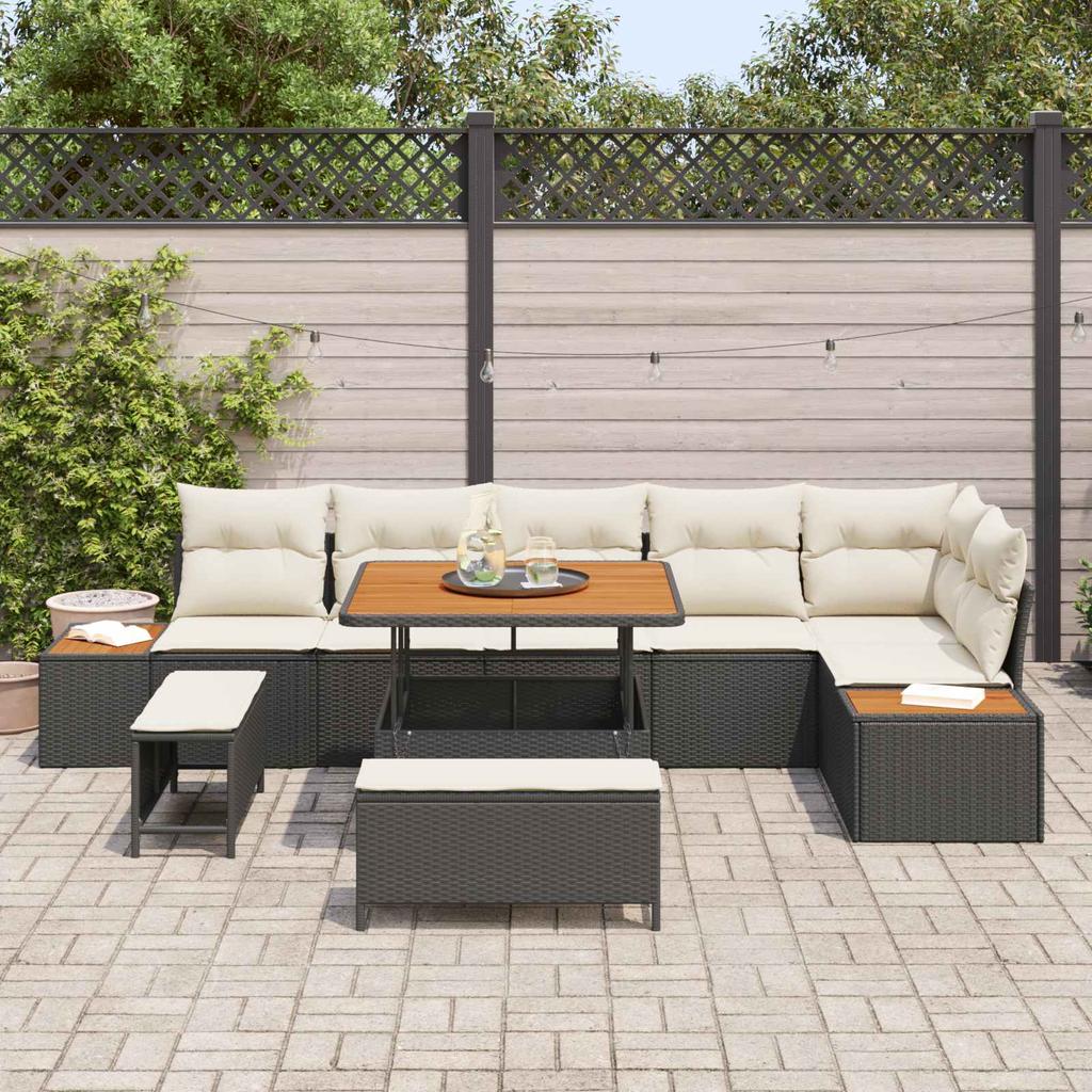 9 Piece Garden Sofa Set with Cushions Black and Cream