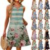 Ladies Fashion Casual Summer Floral Print Dress With Pocket Beach Holiday Vest Dress