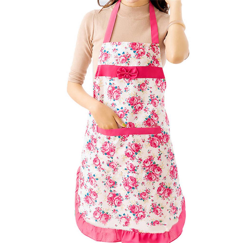 Women's Kitchen Floral Apron With Pockets And Adjustable Waist Belt Waterproof Women's Bib Apron
