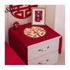 Tablecloth Dust Cover Chinese Wedding Nightstand Burgundy Satin Bedside Table Furniture Protector Dustproof Cloth for Bedroom Decor