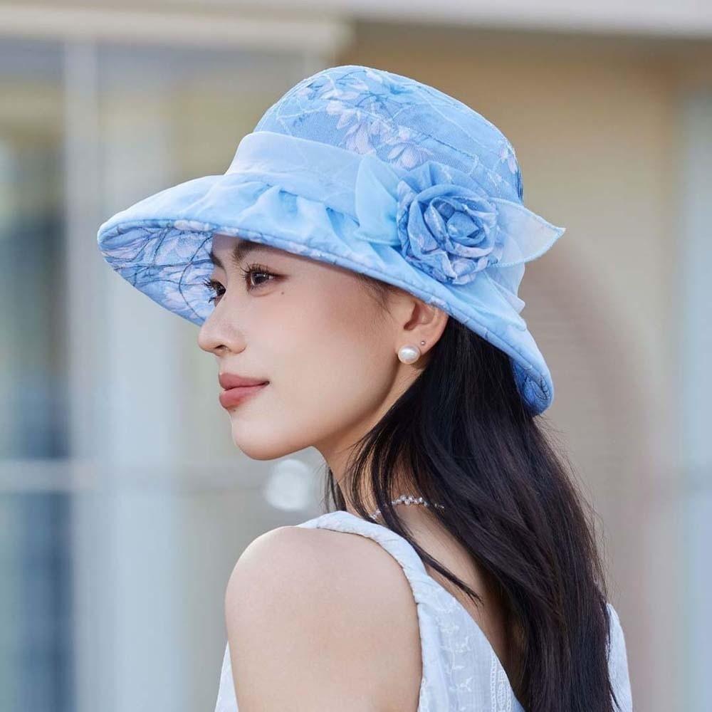 Breathable Thin Bow Sunshade Cap Portable Sunscreen Basin Hat Floral Fisherman Hat Travel