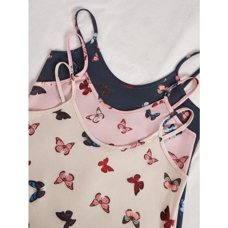 3 Sets Women's Pajama Set Butterfly Pattern Halter Top Shorts Six-piece Casual Home Wear