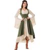 Women Renaissance Costume Underbust Pirate Peasant High Low Dress with Pockets