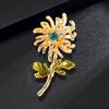 Female Fashion Crystal Flower Brooches For Women Luxury Yellow Gold Silver Color Alloy Enamel Plant Brooch Safety Pins