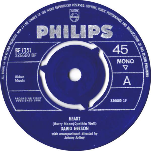 7inch Record DAVID NELSON - Heart BF1351,326660BF Philips 1964 UK Rock Used