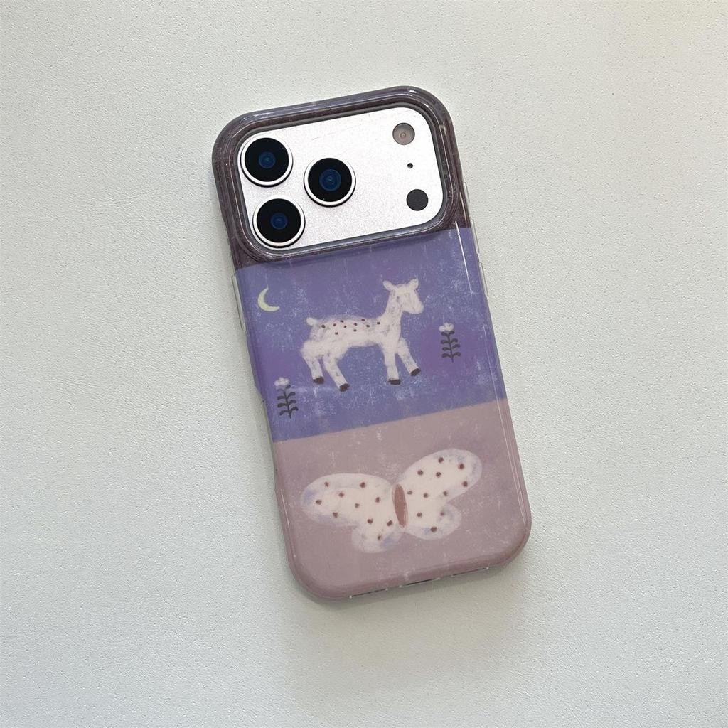 Мультяшный Пэчворк Маленький Олень Бабочка Чехол для iPhone 14/13/12/11/SE/XS/8, Противоударный, Совместим с Apple Pro/Max