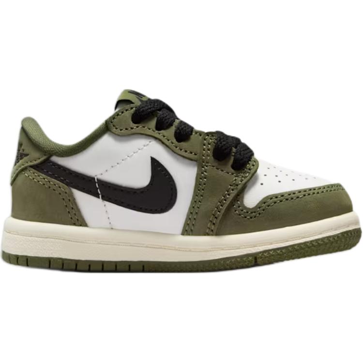 Jordan Детские кроссовки Air Jordan 1, нескользящие, износостойкие, низкие, для малышей, белые с зеленым, для младенцев и малышей, HQ6997-200