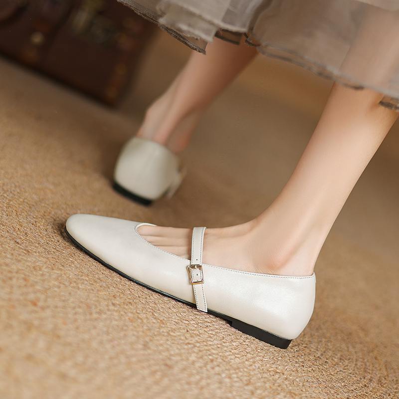 Krazing Pot Кожа коровы весна лето размер 41 толстый низкий каблук плоский с круглым носком женские неглубокие балетки