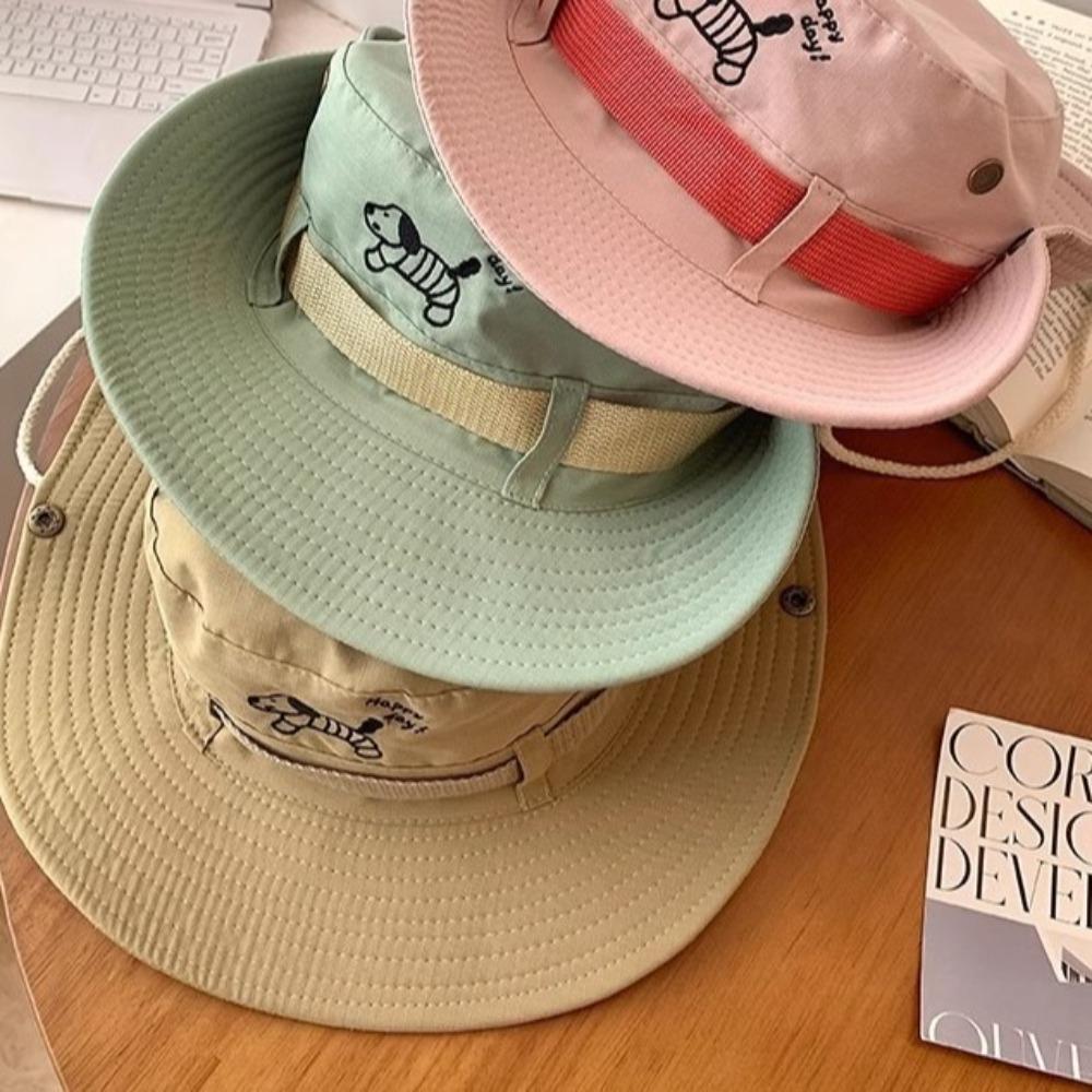 Y2K Ковбойская шляпа с козырьком, Солнцезащитная шляпа рыбака, Модная шляпа-ведро с щенком, Путешествия