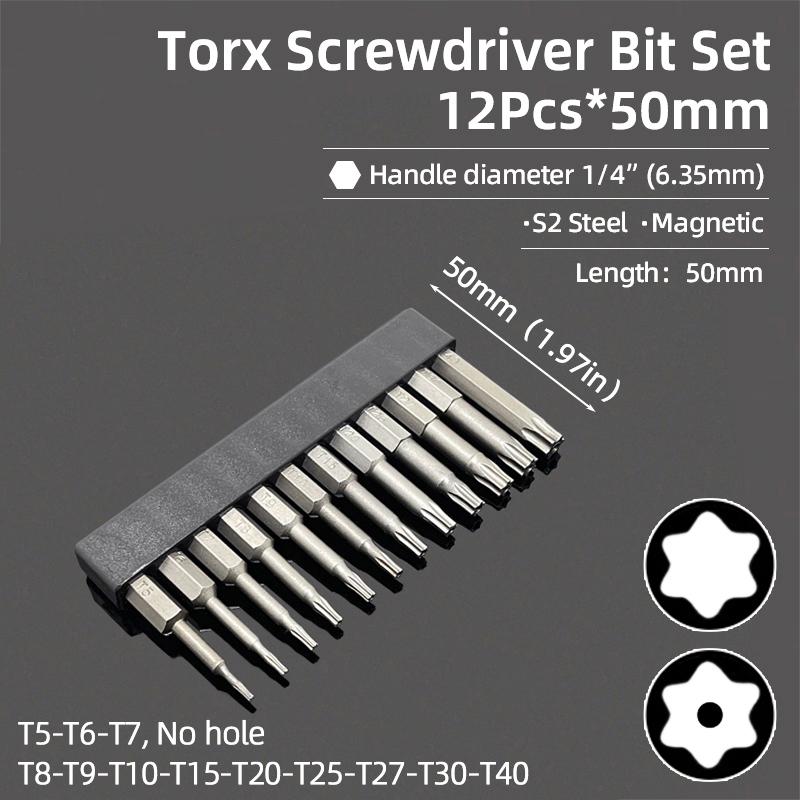 Бита Torx 50 мм Магнитная S2 Сталь 1/4'' Шестигранный хвостовик Полое отверстие Безопасные биты T5-T40 Электрическая дрель-шуруповерт Ручной инструмент