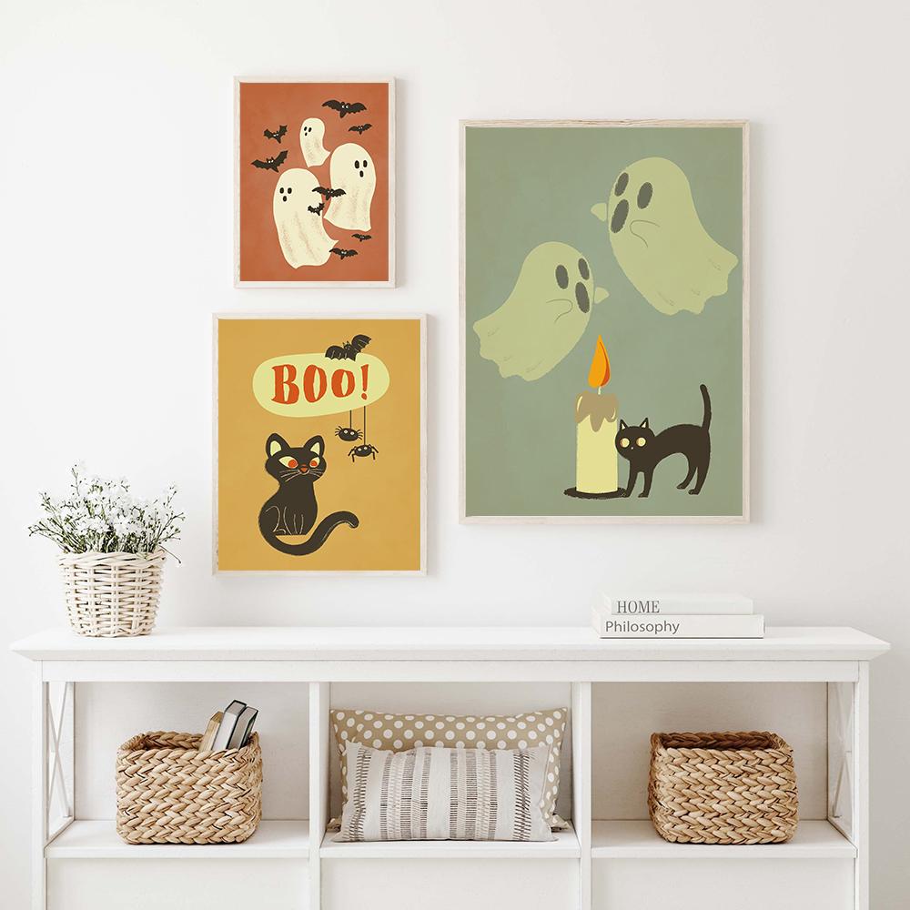 Винтажная настенная живопись на Хэллоуин, холст, картина в стиле ретро, постер с домом с привидениями и принты, забавные настенные картины для гостиной, декор для детской комнаты