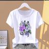 (Asian Size) Short Sleeve T-shirts T Clothing Casual Flower Watercolor Style Trend Fashion Print Female Casual Women's Top Graphic Tee