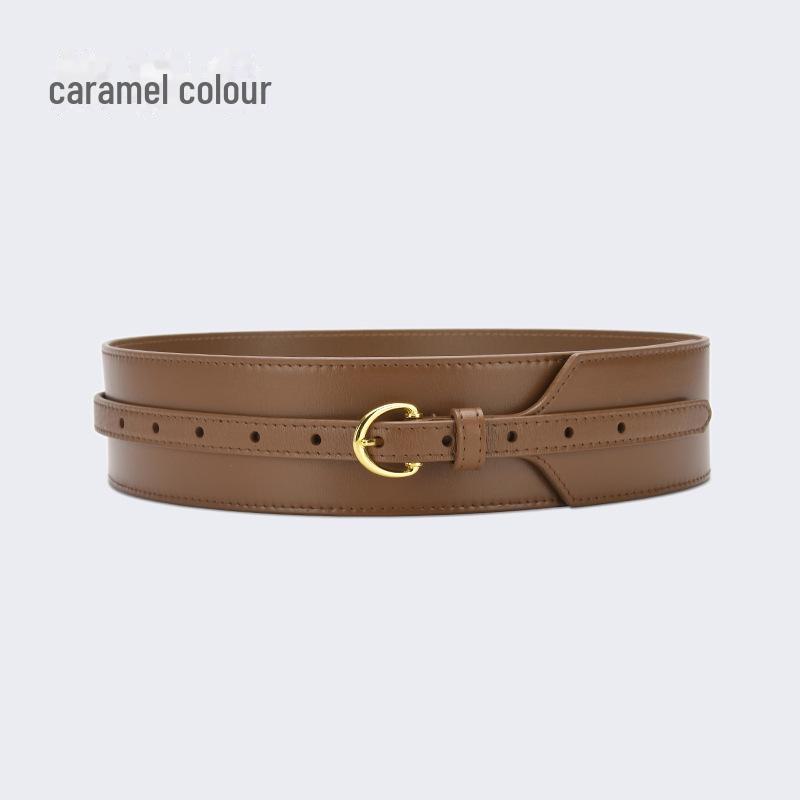 Women's Wide Leather Waist-Slimming Belt – Stylish Outerwear Accessory for Shirts and Dresses.