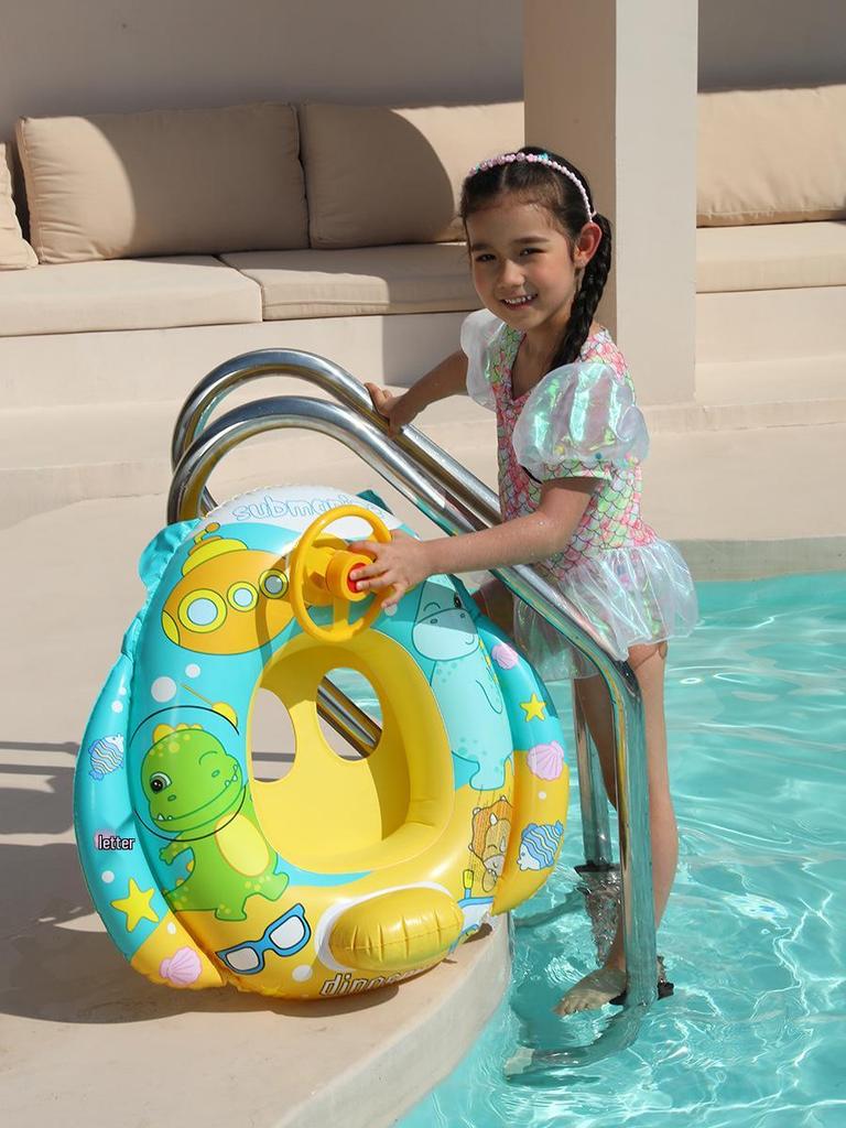 Children's Steering Wheel & Cartoon Seat Ring: Mermaid & Dinosaur Inflatable Swim Toys