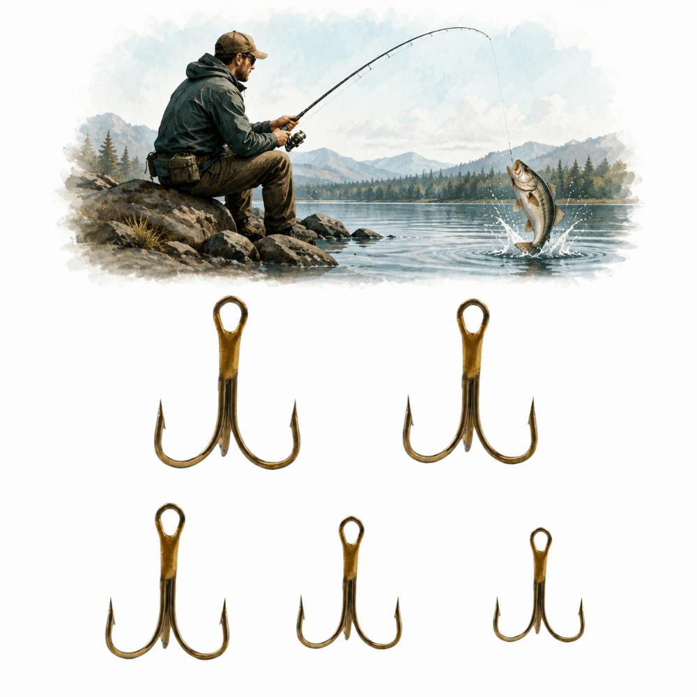 50PCS Strong Sharp Fishing Treble Hook Round Bend Triple Fishing Hook  Freshwater Environments