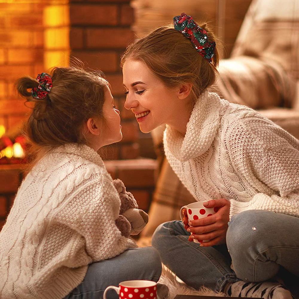 Wind Christmas Pig Large Intestine Ring, Christmas Hair Accessories Plaid Hair Band Head Flower Women'S Headdress