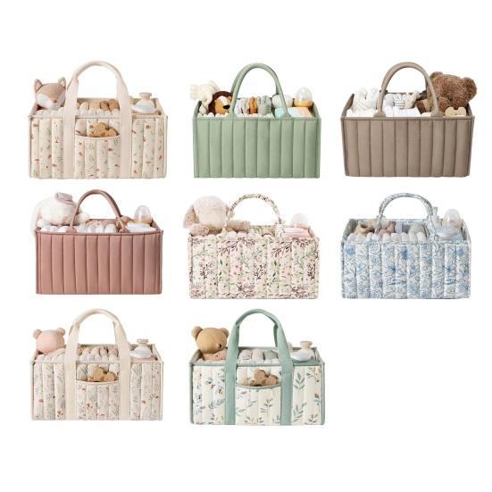 Цветочная стеганая сумка для подгузников Тканевая корзина для хранения Цветочный органайзер для детских подгузников с ручками и съемными перегородками для детской комнаты, автомобиля, спальни