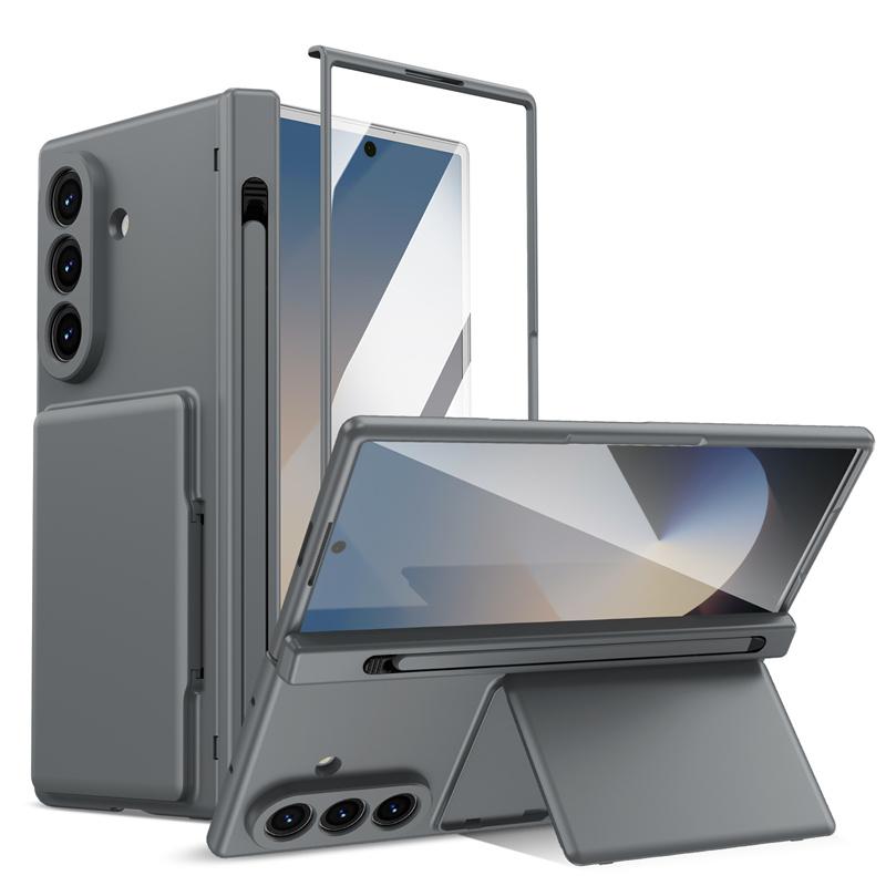 Hinge Wallet Card Slot Bracket Phone Case for Samsung Galaxy Z Fold 8Ultra 7 6 5 with Screen Glass Protect Film S Pen Slot Cover