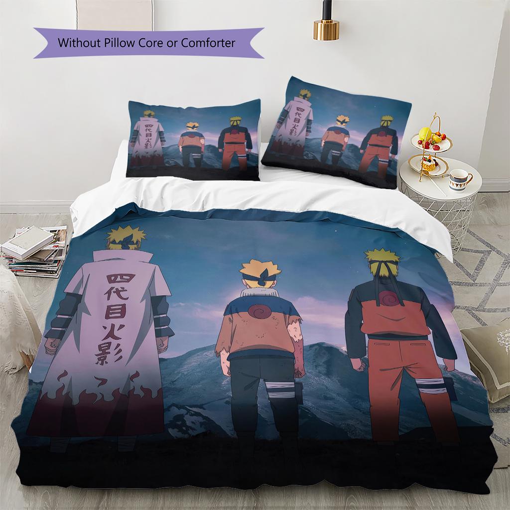 Постельное белье с узором из аниме Наруто, Домашний декор, Подарок на день рождения (1 пододеяльник + 2 наволочки, без наполнителя)