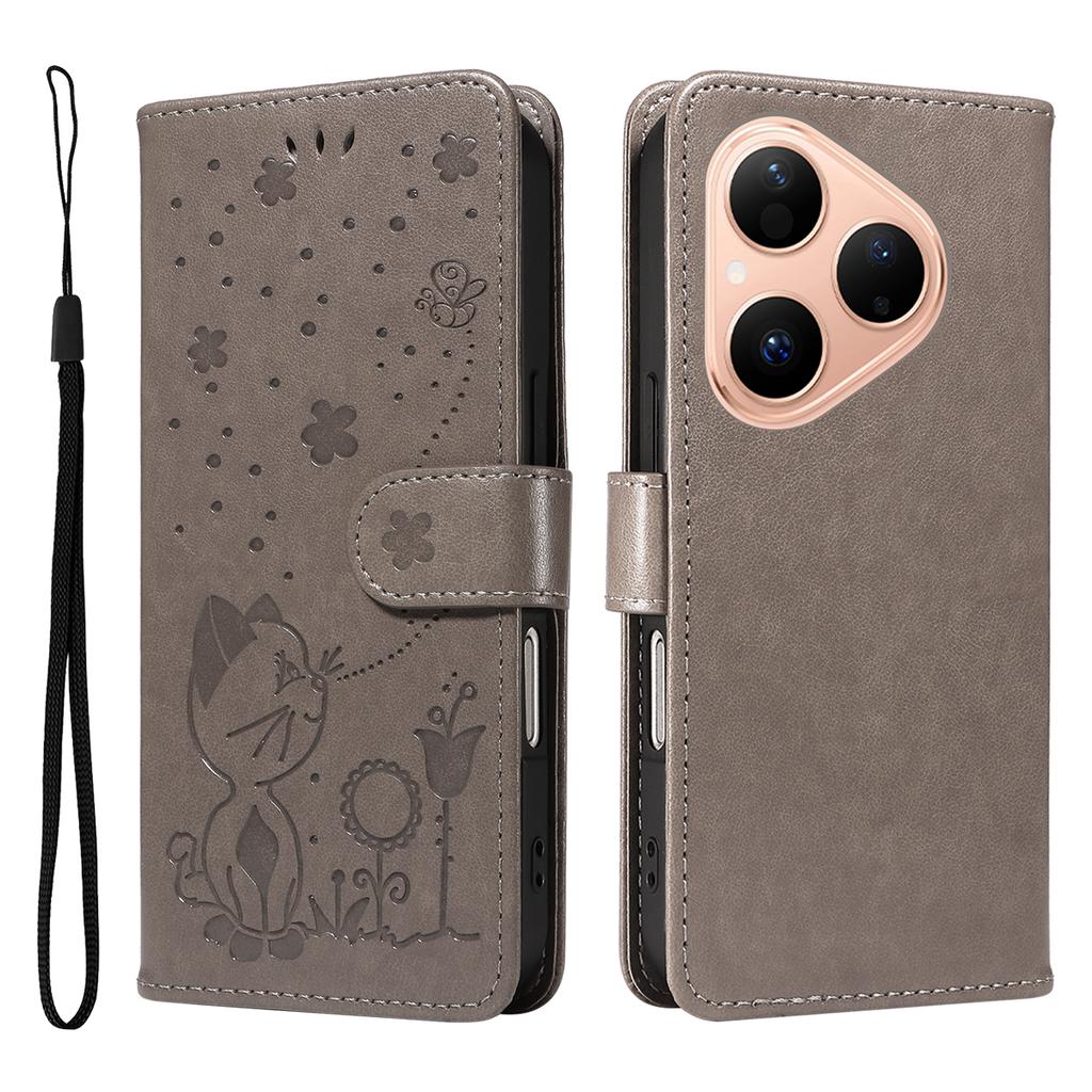 For Huawei Pura 80 Leather Wallet Case Cat Bee Pattern Phone Cover Stand