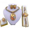 African Jewelry Charm Necklace Earrings Dubai Gold Jewelry Sets for Women Wedding Bridal Bracelet Ring Pendant Jewelry Set