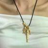 Модные осенне-зимние новые металлические подвески-рыбьи кости, ожерелья для женщин, длинная регулируемая вощеная веревка, цепочка для свитера, цепь