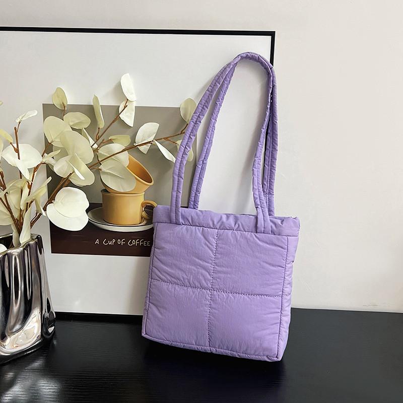 Ielgy Tote Bag Large Capacity Solid Color Simple Nylon Diamond Shoulder Bag Daily Commuter All-Match Underarm Bag