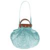 LONGCHAMP Le Pliage Filet Cotton With Cow Leather Shoulder Bag, Crossbody Bag, Handbag Womens Lagoon Blue