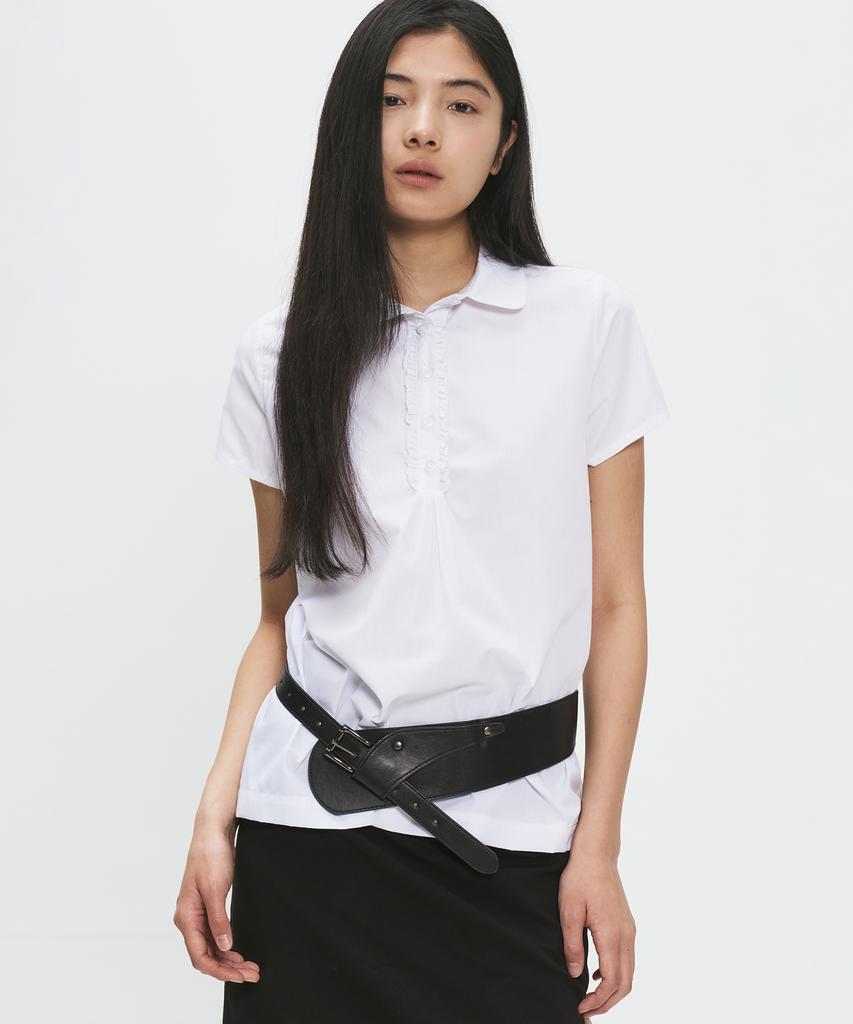 PLACE STUDIO Round Collar Frill Lace Layered Basic Short Sleeve Blouse Shirt_3 Colors
