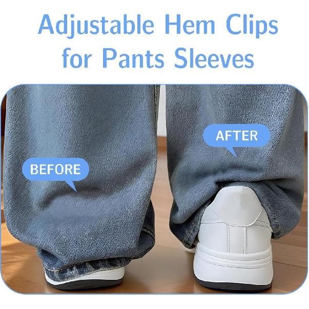 8Pieces Adjustable Hem Clips for Pants Sleeves - Colorful Clothing Clips for tant Shortening,Transparent and Decorative,No Slip Design