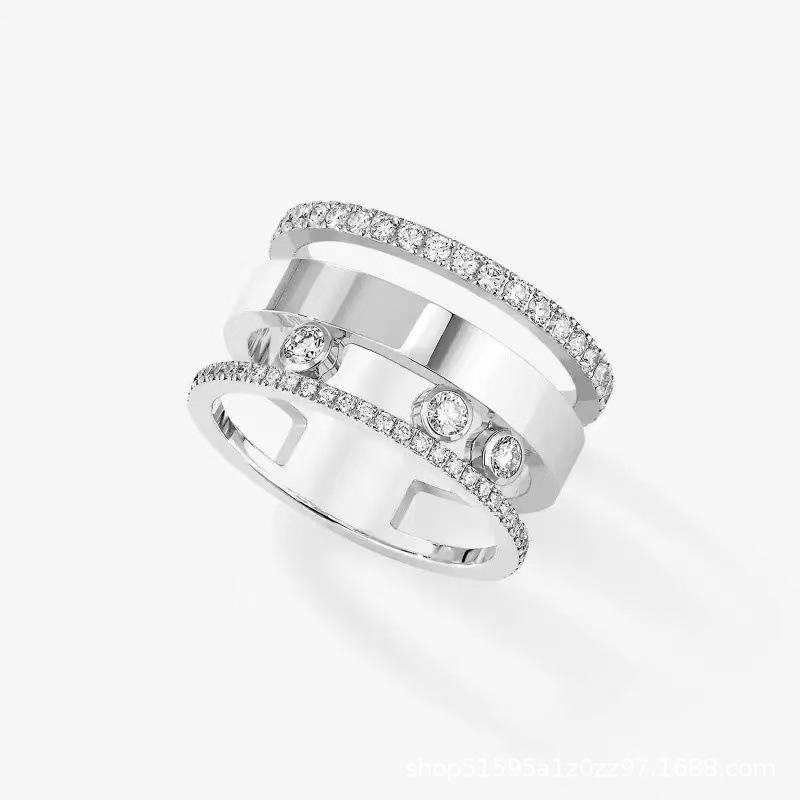MessiKa Three-Row Diamond Ring: Elegant Starry Sky Hepburn Style for Women