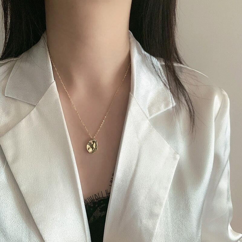 Ожерелье из стерлингового серебра 925 пробы с нерегулярной круглой монетой для женщин, ожерелья с цепочкой, ювелирные изделия, новые