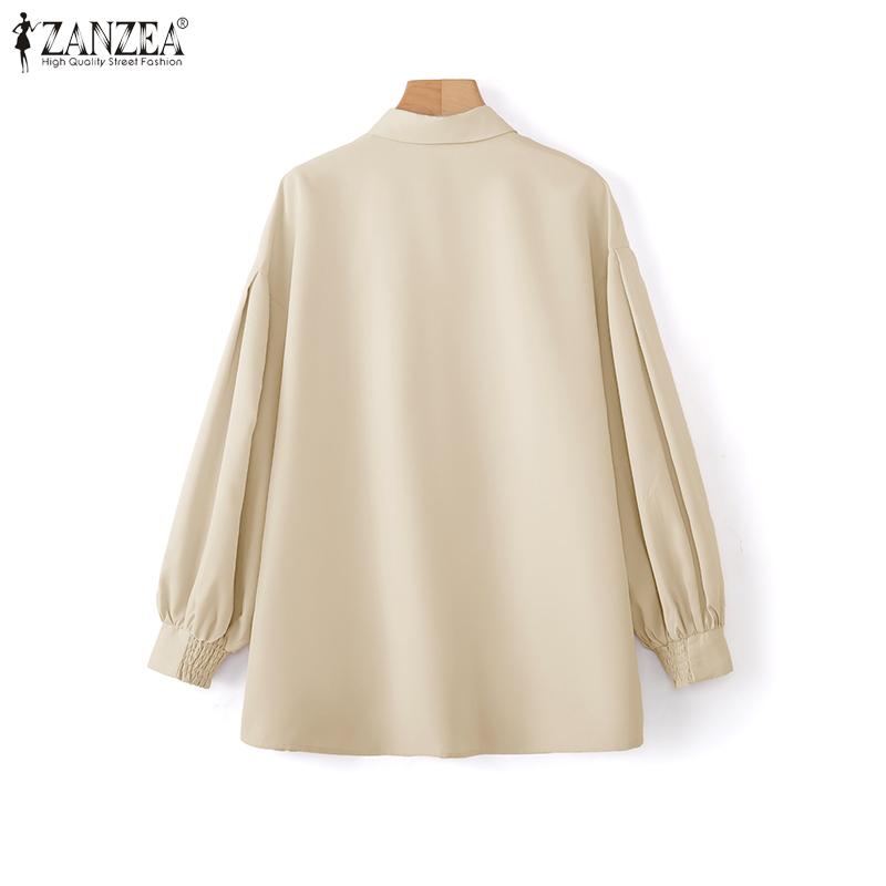 ZANZEA Женская блузка с отложным воротником, свободного кроя, с длинными рукавами на пуговицах