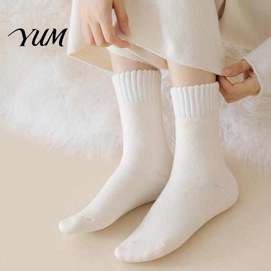 Thermal Insulated Socks for Cold Weather Women Thickened Winter Socks, Solid Color Mid Calf Fleece Lined Anti Slip Ribbed Daily Crew Weather,