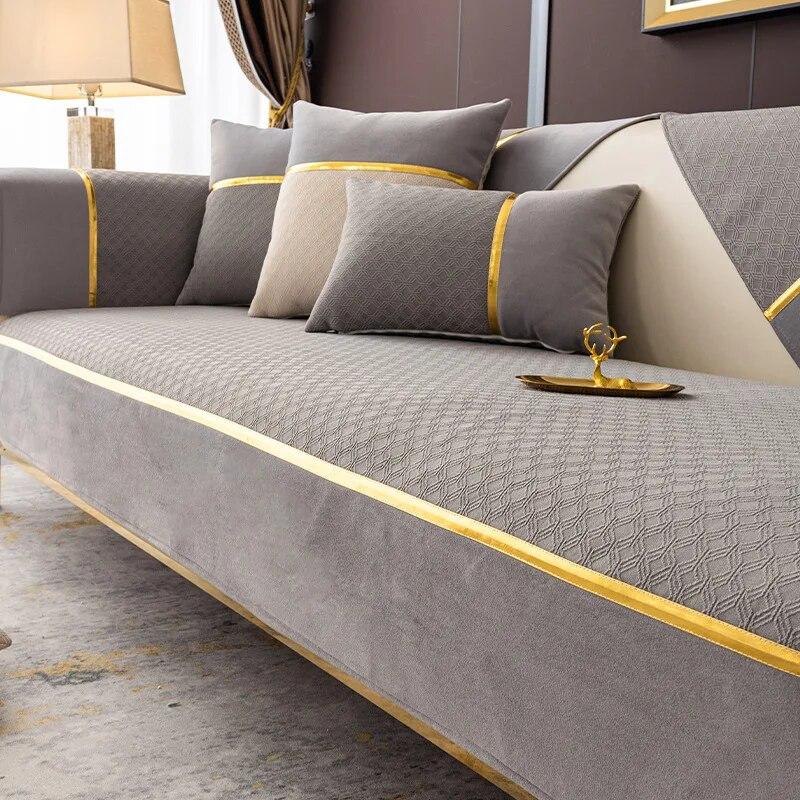 Легкая роскошная диванная подушка из синели, универсальный чехол Four Seasons, однотонный золотой коврик для дивана с краями, нескользящий L-образный чехол для дивана