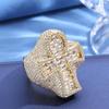 Mixed Diamond Set Hip-Hop Style Ice Diamond Humanoid Diamond Holiday Gift Cuban Men's Ring Sparkling 18k Gold-Plated Cross Ring