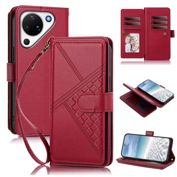 Embossed Secure Clasp 9-Card Slot Vegan Leather Phone Case with Wrist Strap
