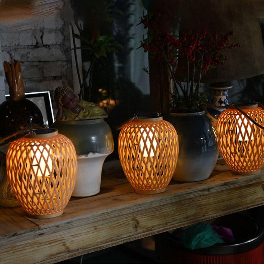 Solar Bamboo Weaving Lantern 600 mAh Waterproof Chinese Lantern Lights Warm Light LED Garden Decorative Light