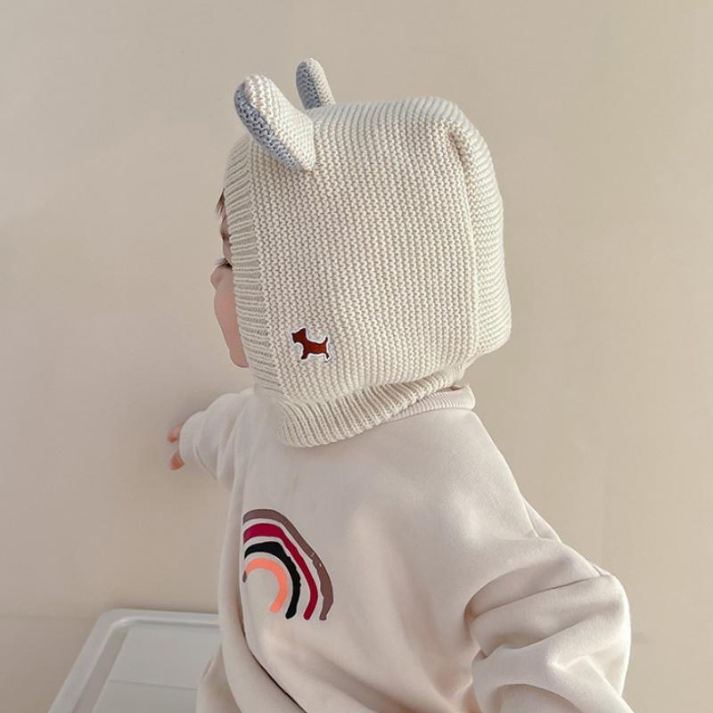 Детская вязаная шапка Зимняя плюшевая шапка Детская милая шапка с ушками Шапка для защиты ушей младенца