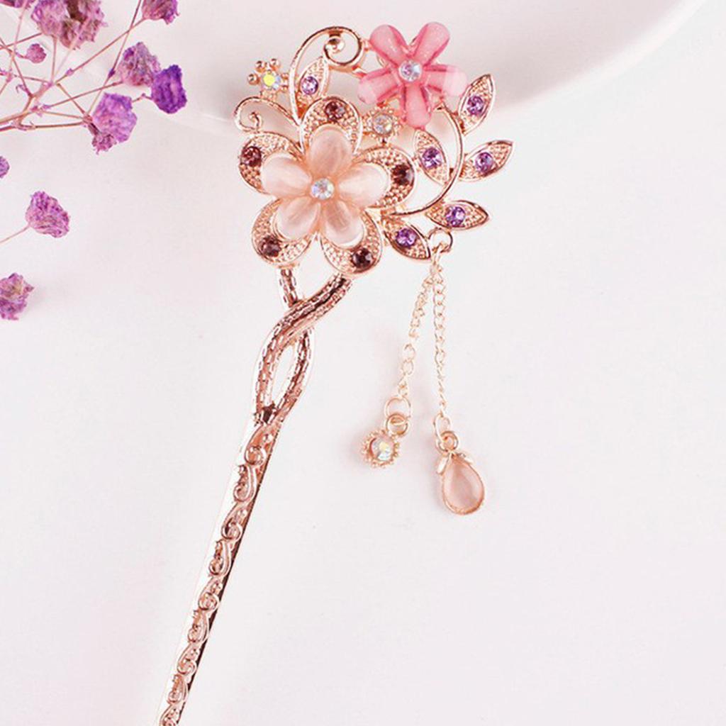 Elegant Crystal Filigree Hair Stick Buyao for Girls Ancient Chinese Hairpin Traditional Hanbiuk Decorative Cosplay